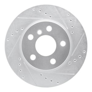 Mini Cooper Brake Rotor (1) - Front Right - R1 Concepts - Drilled & Slotted - Silver - `14-`24